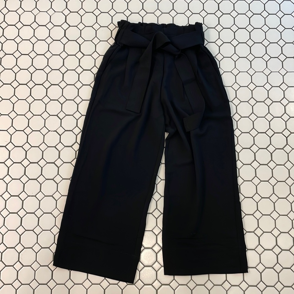 MADEWELL BLACK CREPE PAPER BAG TIE WAIST WIDE LEG DRESS PANTS SIZE M